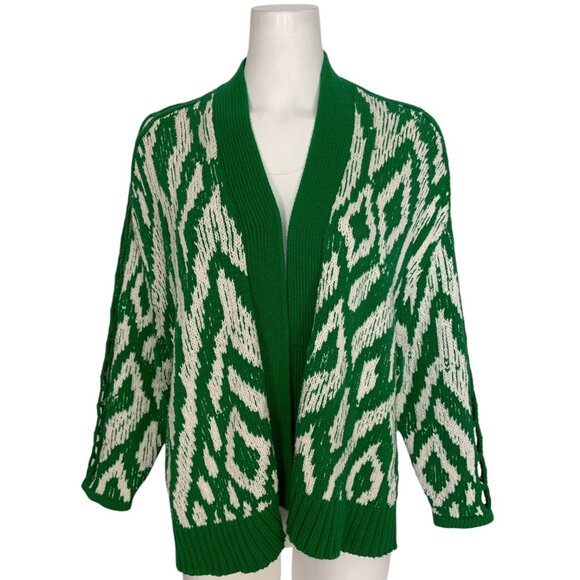 Anthropologie Krisha Cardigan Sweater S Green Crochet Trim - Picture 3 of 16